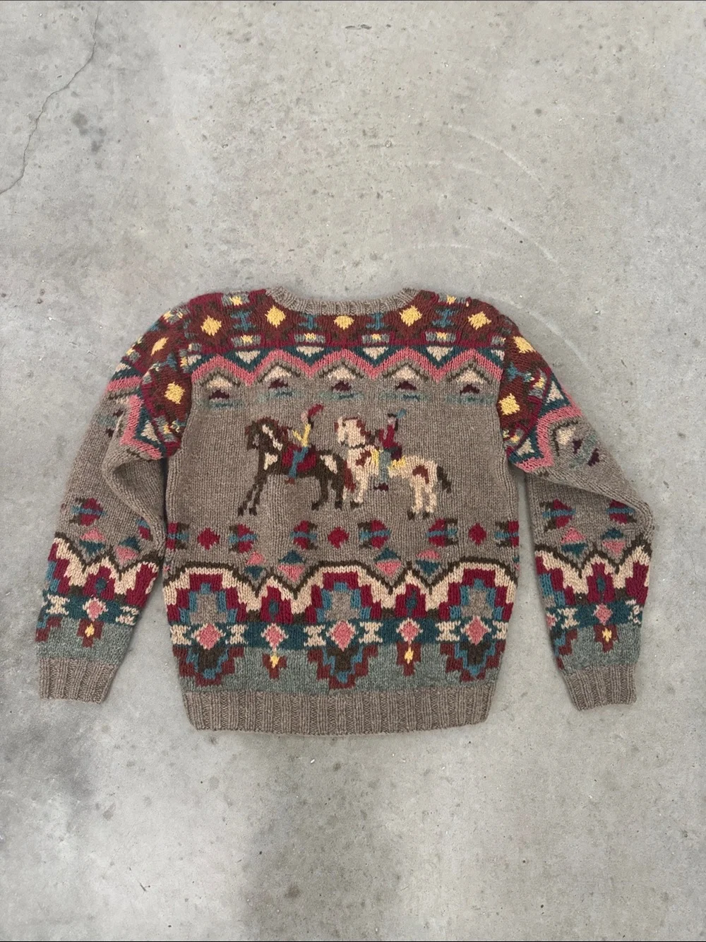 Vintage Ralph Lauren Country Wool Intarsia Polo Horse Southwestern Sweater W - Picture 3 of 4